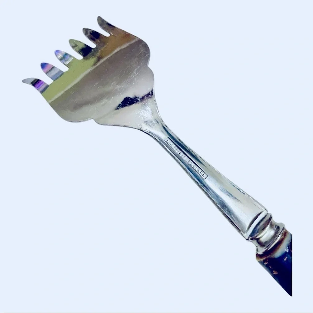 PRILL SHEFFIELD ENGLAND STAINLESS STEEL PORCELAIN SERVING FORK